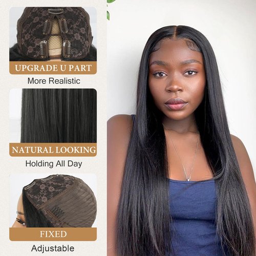 LEOSA Long Straight V Part 22Inch Black Synthetic Wig Full Head Clip In Hair Extensions Wig for Women Heat Resistant Fiber Synthetic Hair Extension (22Inch, 22-1B#)