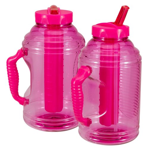 COOL GEAR 2-Pack 80 oz Big Freeze Sports Water Bottle with Freezer Stick and Handle | Hydrating Colored Water Bottle - Pink