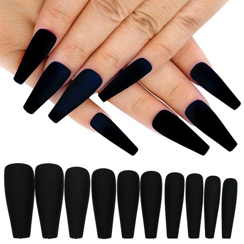 AddFavor 400pc Long Press on Nails Matte Coffin Ballerina Full Cover Fake Nail Tips DIY Acrylic False Nails for Women Girls Nail Art Decoration (Black White Pink Nude)