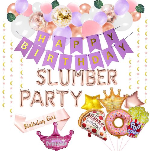 Slumber Birthday Party Decorations, Slumber Birthday Party Supplies for Girls,Slumber Party for Girls Birthday Parties, Sleepover Pajamas Spa Party Birthday Party Favors Ideas Banner Balloons Backdrop