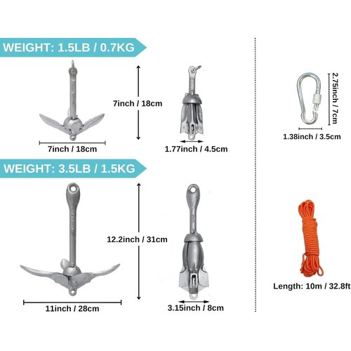 BeGrit Kayak Anchor 1.5lb Small Boat Anchor Folding Marine Anchor for Fishing,Kayak,Paddle Board,Canoe,Jet Ski, with 32.8 ft Anchor Tow Rope Carrying Bag