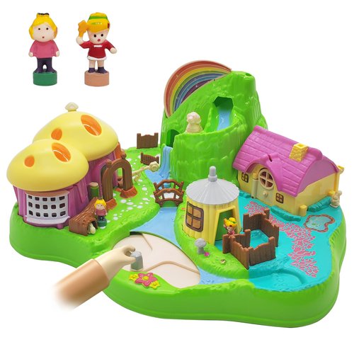 Magnetic Control Doll Moving, Miniature Dollhouse Playset with 4 Scenes, 2 Magnetic Dolls, Tools and Surprises, Magnetic Playset Magnet Toys Dolls and Playset
