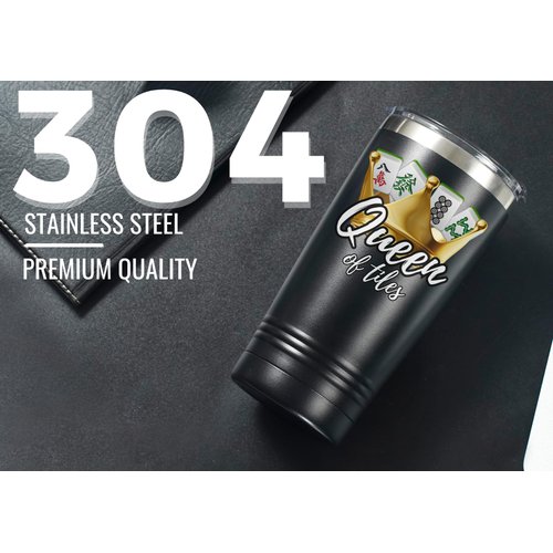 Onebttl Mahjong Gifts for Women/Men, Funny Gifts for Mahjong Lovers, 20oz (590ml) Insulated Stainless Steel Mah Jongg Gifts, Mahjongg Cup, Birthday Gifts, Christmas Gifts -Black - Queen