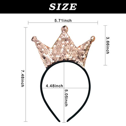 Crown Headband Laser Glitter Hair Band Crown Sequin Hair Accessories Girls Women Birthday Party(Khaki)