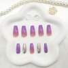 Short Press on Nails Coffin False Nails with Glitter Sequins Designs Purple Gradient Glue on Nails Short Nails Press ons Glossy Acrylic Nails Full Cover Stick on Nails for Women 24Pcs