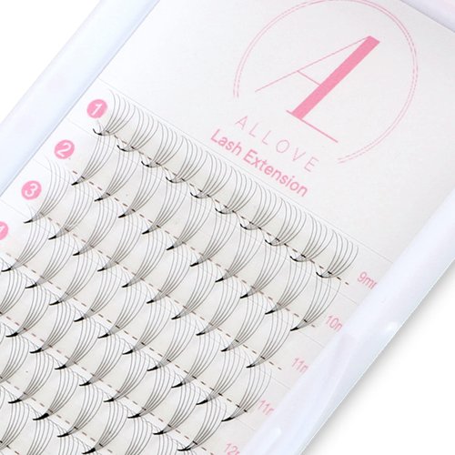 ALLOVE Premade Fans Eyelash Extensions 5D 0.07 C Curl 9-16mm Mixed Tray Russian Volume Lash Extensions Short Stem Pre Made Lash Extensions Fans