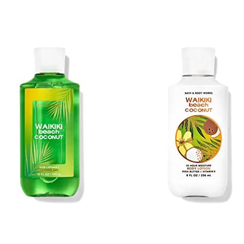 Bath and Body Works Gift Set of 10 oz Shower Gel and 8 oz Lotion (Waikiki Beach Coconut)