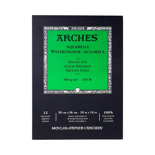Arches Watercolor Pad 9x12-inch Natural White 100% Cotton Paper - 12 Sheet Arches Watercolor Paper 140 lb Cold Press Pad - Arches Art Paper for Watercolor Gouache Ink Acrylic and More