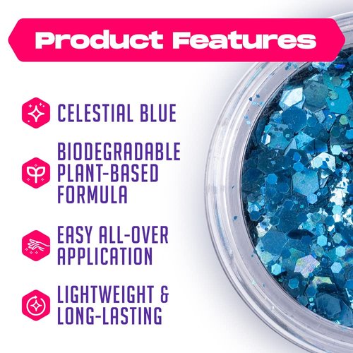 Blue Biodegradable Glitter Makeup | Plant Based, Eco Friendly, Hair Glitter, Face Glitter or Body Glitter | Cosplay EDM Music Festival and Rave Makeup Accessory | 5 Grams of Chunky Glitter