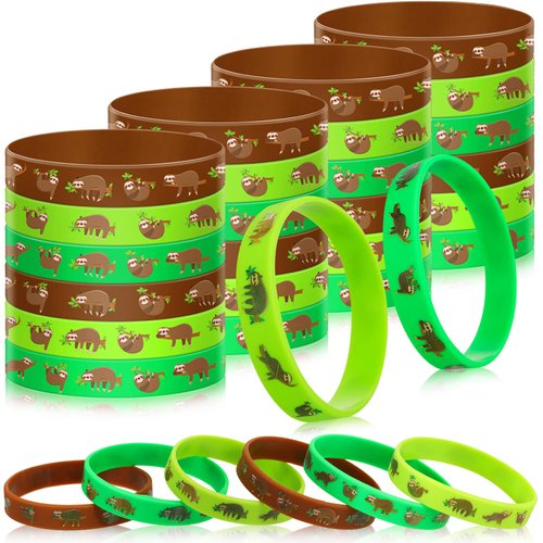 24 Packs Sloth Party Decorations Sloth Birthday Party Supplies Favors Silicone Wristbands Jungle Animal Wrist Bands for Classroom Prizes for Boys Girls