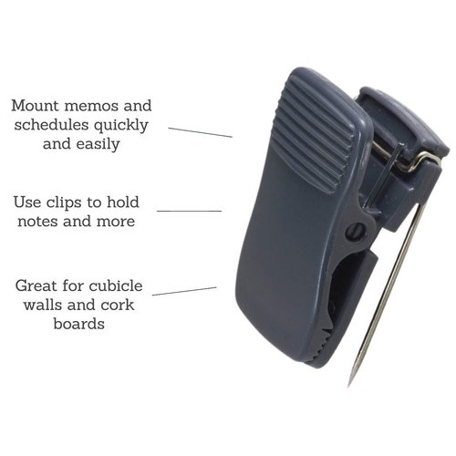 1InTheOffice Cubicle Clips, Wall Clips for Fabric, Cubicle Wall Clips, Deluxe Recycled, Charcoal, 12/Pack