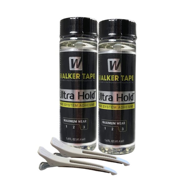 2pcs Ultra Hold Hair Wig Glue Adhesive 1.4oz w/ 2pcs White Hair Clip Bundle Pack | Waterproof Invisible Long-Lasting | Wig Front Bonding Weave Active Lace Adhesive Tape | Super Bold Hold Adhesive Glue