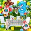 Toy Themed Number 3 Balloon, Happy Birthday Balloon, Colorful Balloons with Rocket Balloon and Cowboy Hat Balloon, Rainbow Balloons for Kids Birthday Party (3)