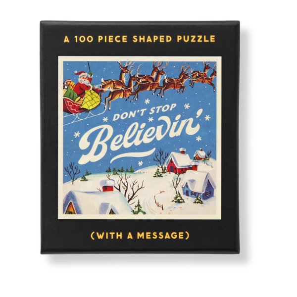 Brass Monkey Don't Stop Believin' 100 Piece Mini Shaped Puzzle; 7.25" x 7.25"; Foil Accents; Ready to Gift; Holiday Puzzle for Adults