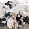 Jobkoo Black and White Balloon Arch Kit Bow Pearl White Black Latex Balloons Garland with Pink Bow Balloons for Girls Women Coquette Bachelorette Baby Bridal Shower Birthday Wedding Party Decorations