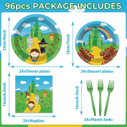 party greeting 96PCS The Wonderful Birthday Party Supplies Set Party Tableware Kit Themed Party Dinnerware for Kids Adult Birthday Baby Shower Serve 24