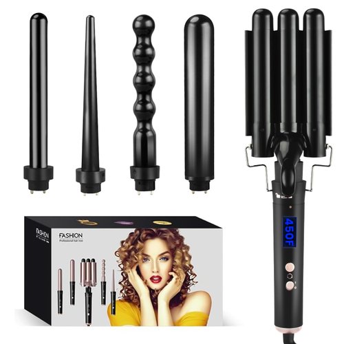 Bo'laiya 5 in 1 Curling Iron with Temperature Display, Curling Wand Set with 5 Interchangeable Ceramic Curling Wands, Instant Heat Up, Suitable for All Hair Types (Black)