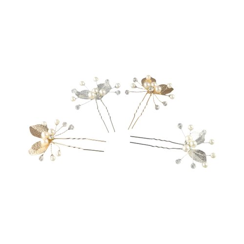 4Pcs Gold Silver Color Leaf Hair Pins Rhinestone Pearl Hair Comb Leaf U Shape Hair Fork Hair Accessory for Women Girls
