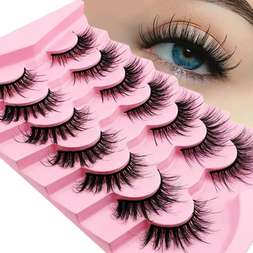 Cat-Eye Lashes Flu-ffy 21mm Manga Lashes Wispy Fairy Eyelashes, Curly Volume Spiky Lashes Faux Mink False Eyelashes that look like extensions Lashes Natural Look 7 Pairs Pack(ZD11)