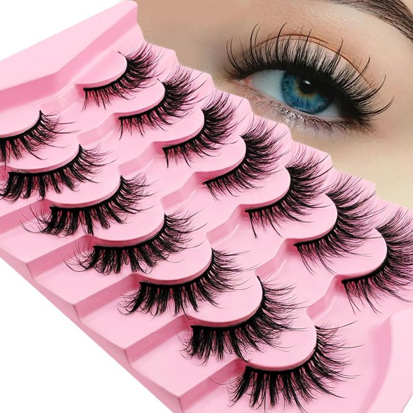 Cat-Eye Lashes Flu-ffy 21mm Manga Lashes Wispy Fairy Eyelashes, Curly Volume Spiky Lashes Faux Mink False Eyelashes that look like extensions Lashes Natural Look 7 Pairs Pack(ZD11)