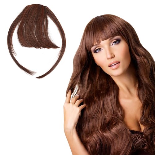 NICENEEDED Light Brown Clip in Bangs, Wispy Bangs Clip in Hair Extensions, Air Bangs Fringe Natural Curved Wispy Bangs Faux Hairpieces for Women Daily Wear