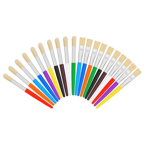 20 Pcs Paint Brushes for Kids, Round and Flat Kids Paint Brushes, Easy Hold and Clean Toddler Paint Brushes, Bristle Craft Paint Brushes for Acrylic Oil Watercolor Washable Paint