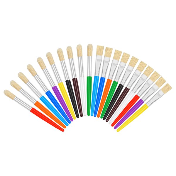 20 Pcs Paint Brushes for Kids, Round and Flat Kids Paint Brushes, Easy Hold and Clean Toddler Paint Brushes, Bristle Craft Paint Brushes for Acrylic Oil Watercolor Washable Paint