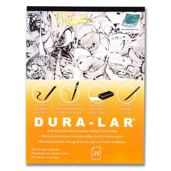 Grafix Dura-Lar 005, Economical Alternative to Drafting Film and Acetate, Translucent Drawing Surface for Lead, Ink, Charcoal, Paint, and Colored Pencil, 11 x 14, White, 25 Sheets