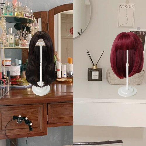 Wig Stand 1PC Adjustable Height Portable Wig Holder Stands Non-Slip Wig Head Holders Sturdy Plastic Wig Head Stand for Multiple Wigs and Hats Styling Drying Display (White)