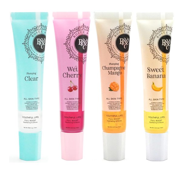 ROSÉE & CO Rosee Lip Gloss Vegan & Cruelty Free Treatment, Long Lasting Glossy with Shea Butter, Moisturize, Protect & Smooth - Clear (y. Set of 4-5, 0.5oz)