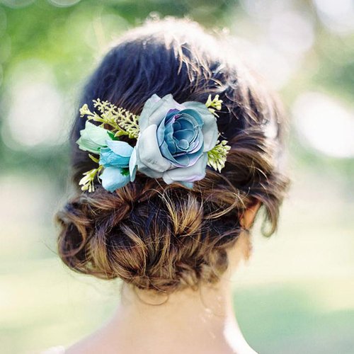 Fangsen Wedding Boho Blue Gradient Color Rose Buds Flowers Floral Comb With Hair Clip for Flower ...