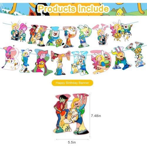 Time of Adventure Themed Birthday Party Supplies Set Happy Birthday Banner, Cake Topper, Cupcake Toppers, Balloons for Cartoon Adventure Kids Party Decorations