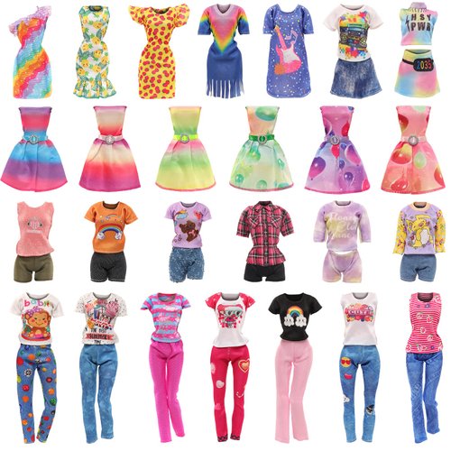 BARWA 10 Sets Doll Clothes Including 5 Fashion Floral Dresses 5 Sets Casual Outfits Tops and Trousers, Shorts for 11.5 inch Girl Dolls…