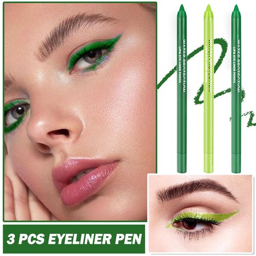 ZHISHUDL 3PCS Green Eyeliner Pencil Set Colorful Eyeliner Metallic Glitter Eyeliner Pen,Shimmer Eye Shadow Pencil Professional Eye Liner Makeup Kit - Set B