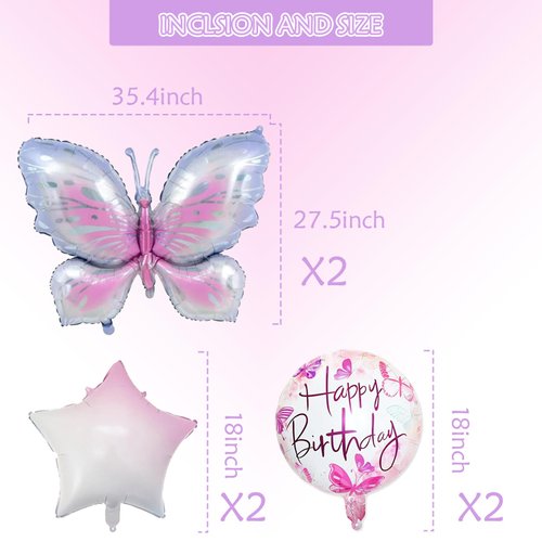 DIADARL Butterfly Birthday Party Decorations Butterfly Foil Balloons for Children's Party Birthday Decorations Foil Balloons Girl Birthday Party Butterfly Party Spring Theme Decoration