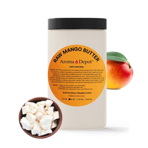 Aroma Depot 1lb. Raw Mango Butter Unrefined Jar(CHUNKS) 100% Natural Great for Skin, Body, and Hair Care. Lotions and Creams reduce fine Lines and wrinkles, and Makeup Remover Hexane-free