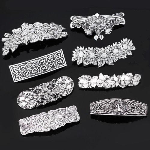 GuoShuang Silver viking long hair clips gothic hair accessories for women