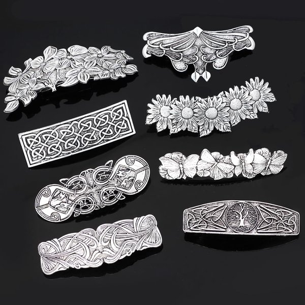 GuoShuang Silver viking long hair clips gothic hair accessories for women
