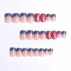 BFY 4th of July Press on Nails Medium Square Fake Nails, French Blue Red Glitter Stars Acrylic Nails, Glossy Gel False Nails Kit Stick Glue on Nails Tip, Independence Day Patriotic Decoration 24 Pcs
