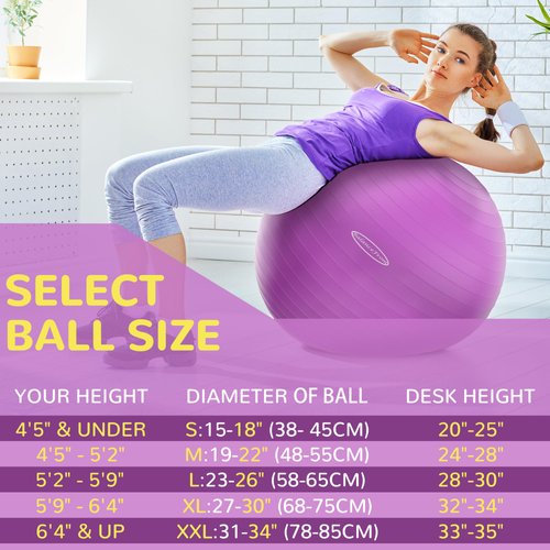 Fitvids Anti-Burst and Slip Resistant Exercise Ball Yoga Ball Fitness Ball Birthing Ball with Quick Pump, 2,000-Pound Capacity, Purple, 18-inch, S