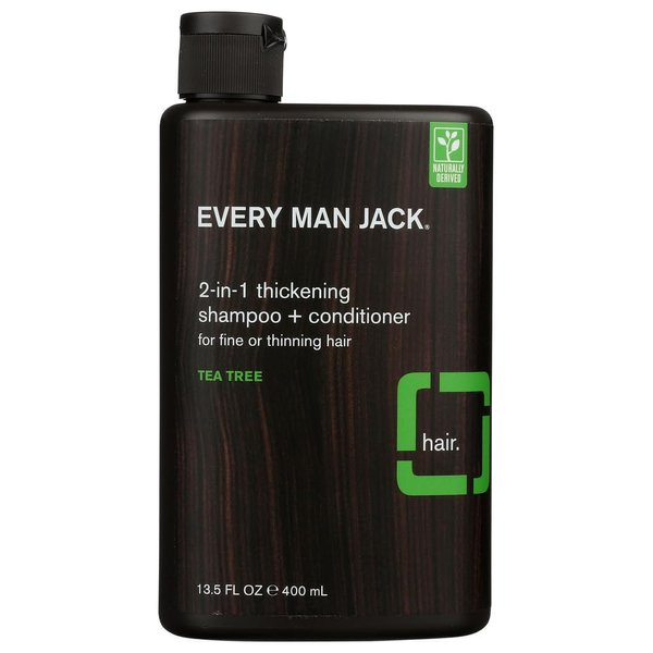 Every Man Jack 2 in 1 Thickening Shampoo and Conditioner, 13.5 oz, Vegan, Tea Tree, Shea Butter for Thick Hair, Liquid