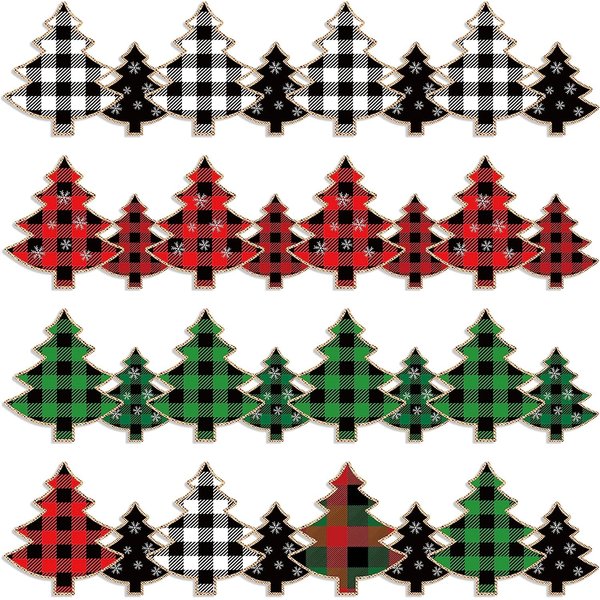 BeYumi 80PCS Christmas Tree Plaid Bulletin Board Borders Red Black Green Christmas Plaid Border Trim Christmas Themed School Classroom Chalkboard Blackboard Decoration for Winter Xmas Holiday Party