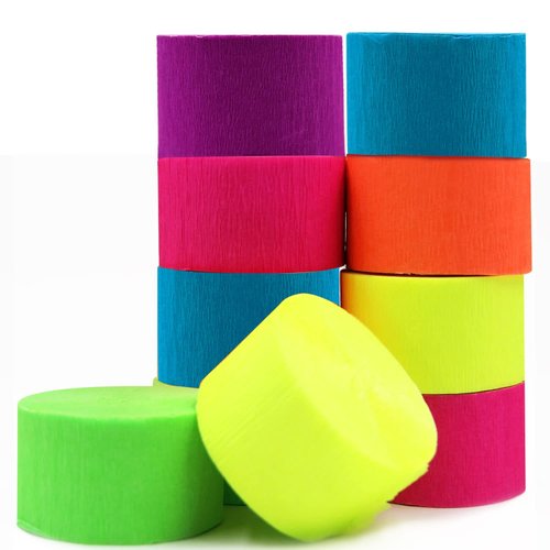 600feet Crepe Paper Streamers,6 Rolls Blacklight Party Streamer Decorations in 6 Colors for Neon Party,Wedding, Birthday, Glow Party Supplies