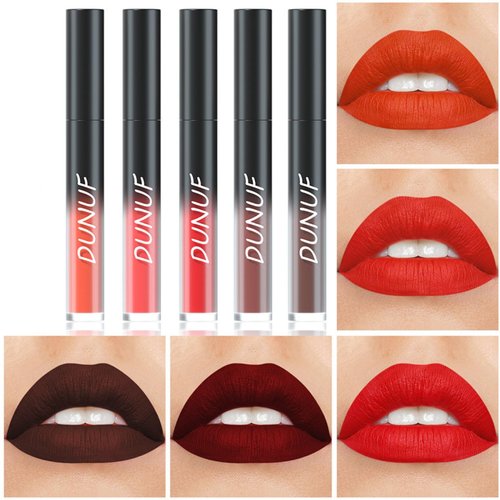 MAEPEOR Matte Liquid Lipstick 5PCS Lipstick Kit Long-Lasting Wear Non-Stick Cup Lip Gloss Lipstick Set with Brush (Color 0505)