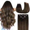 MAXITA Hair Extensions Clip in Human Hair, 5pcs 75g Balayage Dark Brown Mixed Chestnut Brown 16 Inch, Clip in Hair Extensions Real Human Hair Extensions Natural Straight Hair for Women