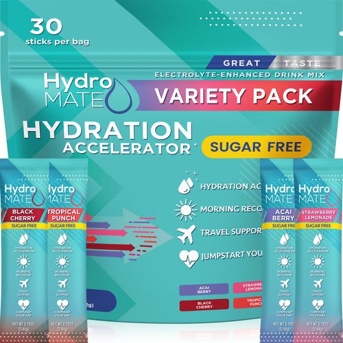 HydroMATE Electrolytes Powder No Sugar Keto Party Favors Sugar Free Hydration Packets Sticks with...