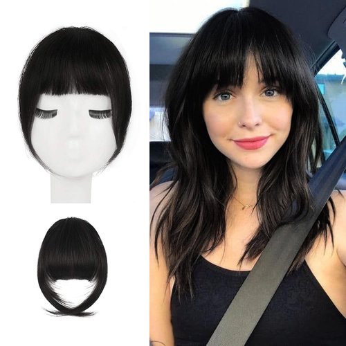 BARSDAR Clip in Bangs - Human Hair Bangs Extensions for Women, French Thick Black Hair Bangs Clip in - Real Human Hair Bangs Natural Hair Clip in Bangs Hairpieces Girls Daily - Natural Black