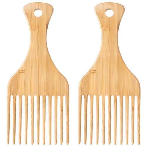 OIIKI Bamboo Combs for Afro Hair, Beard Pick for Men, Wide Tooth Comb for Curly Wavy Thick Long Hair, Women's Hair Styling Accessories (2pcs)