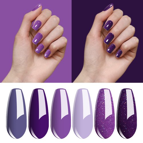 Vishine 6PCS Purple Glitter Nail Polish Gel UV LED Soak Off Nail Art Kit Gorgeous Manicure Collection Gift Set 8ml