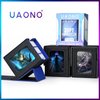 UAONO Card Deck Box with MTG Commander Display, Patented Design Card Deck Case Holds 100+ Double-Sleeved Cards, PU Leather Cards Storage Box for TCG with 2 Dividers, 1 Toploader (Black&Blue)